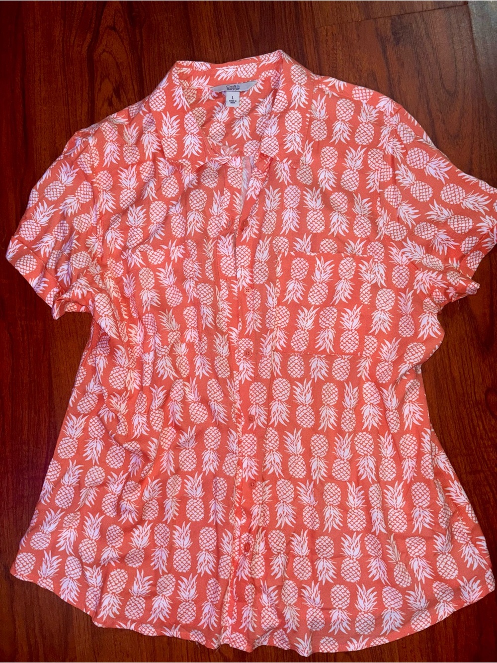 croft & barrow Coral Button-Front Pineapple Print Top